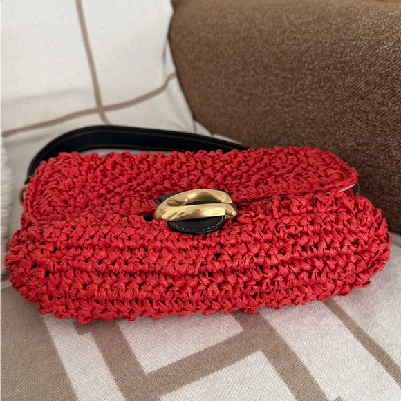 RARE NWT Coach Raffia Red Black Woven Shoulder Crossbody Bag - Picture 5 of 8